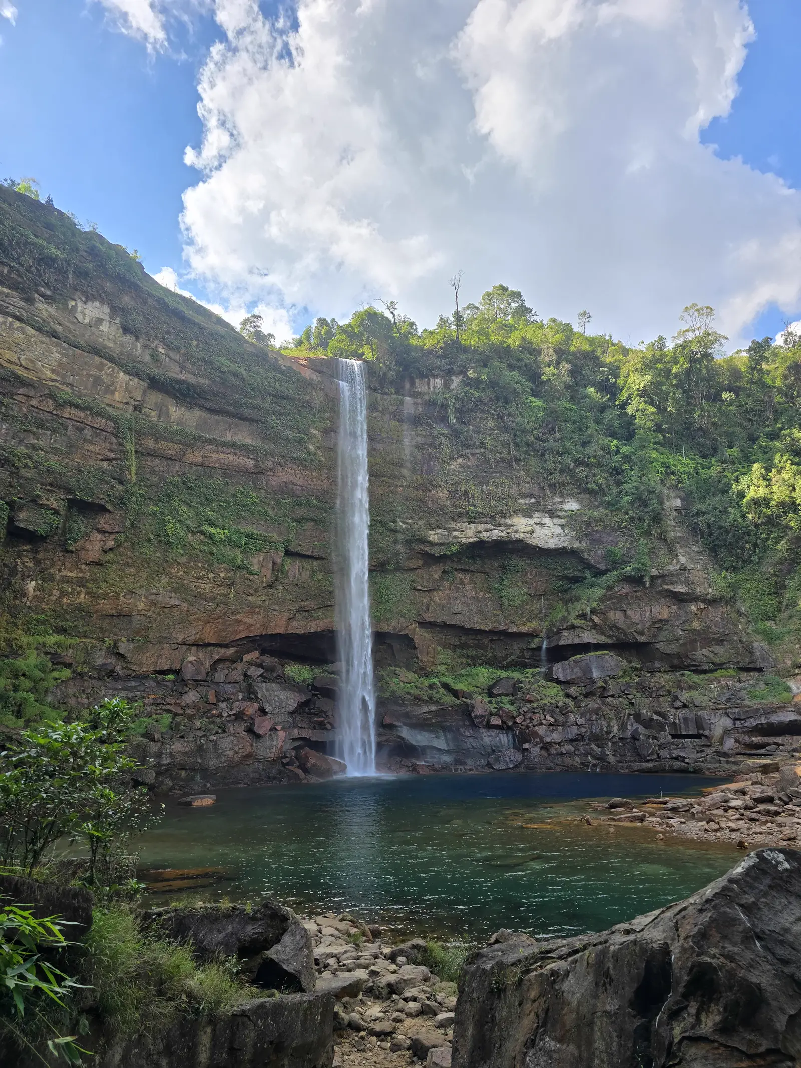 Phe Phe Falls cascading through the limestone gorge near Jowai, Meghalaya