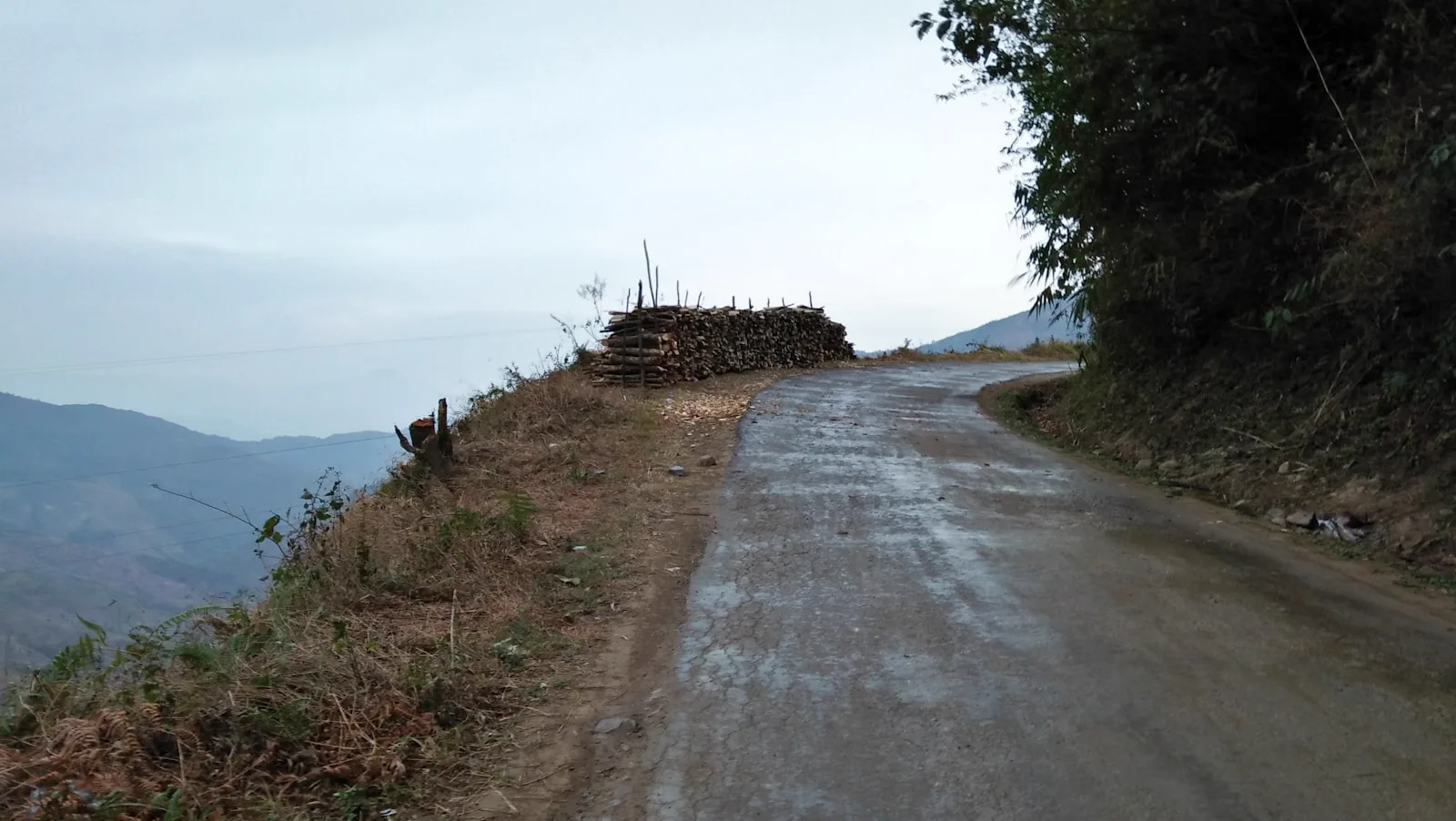 Traditional houses on a green hillside in a Nagaland mountain village